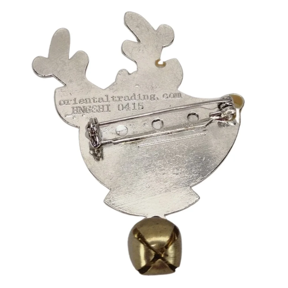 Vintage Jingle Bell Dangle Christmas Reindeer Brooch Pin